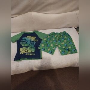Minecraft Unisex Green and Blue Pajama Set Size XS